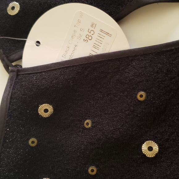 Vintage bedazzled 3/4 sleeve top. Black, size S - Picture 3 of 5